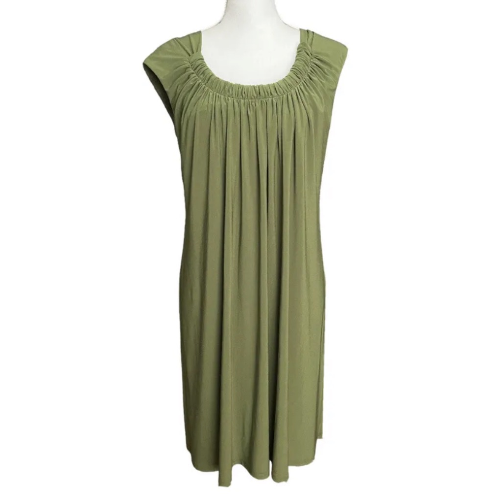 Evan Picone Dress Cap Sleeve Stretch Pleated Olive Green New